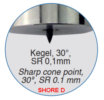 Preview: SMT-MESSZEUGE Digital Shore hardness tester, Shore D durometer with sharp cone point 30° SR 0.1 mm