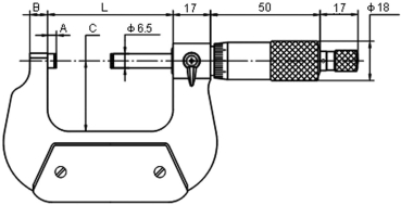 Preview: Zeichnung zu Mikrometer 0-25 mm DIN 863 mit Kalibrierschein Artikel-Nr. WK.403.026