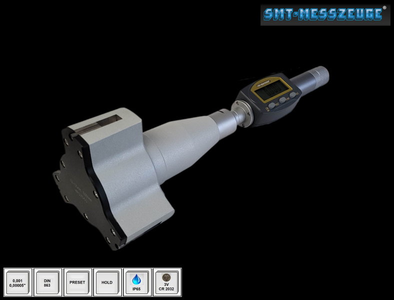 Article-No. 293.075.IP65 Digital three-point inside micrometer measuring head from 50 mm measuring range SMT-MESSZEUGE