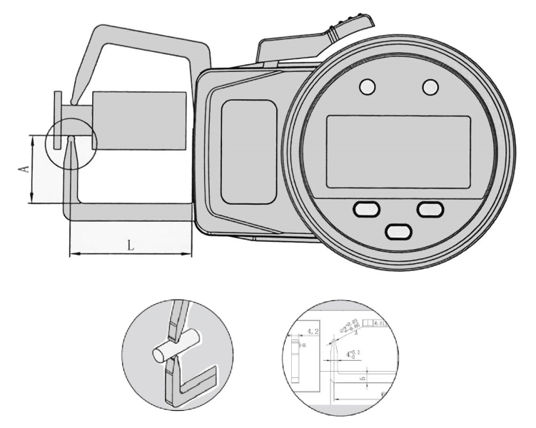 Digital-Aussen-Schnellmesstaster 0-20 mm, Ablesung 0,005 mm, IP65, Zeichnung