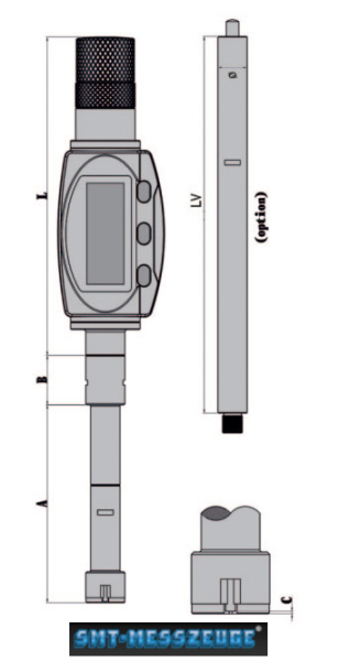 Article-No. 293.075.IP65 Digital three point internal micrometer technical drawing SMT-MESSZEUGE