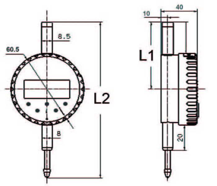 Zeichnung zu Digitale-Messuhr mit Kalibrierschein Messbereich 12,7 mm Ablesung 0,01 mm Artikel-Nr. WK.246.031