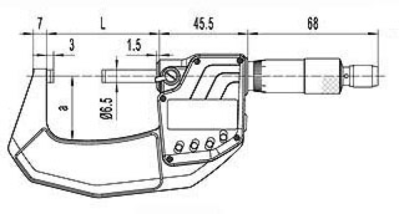 Zeichnung zu Digital-Mikrometer 25-50 mm mit Kalibrierschein Ablesung 0,001 mm DIN 863 Artikel-Nr. WK.240.552