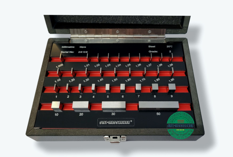 Gauge block set 32-piece degree 2 made of steel with calibration certificate Order-No. WK.965.002