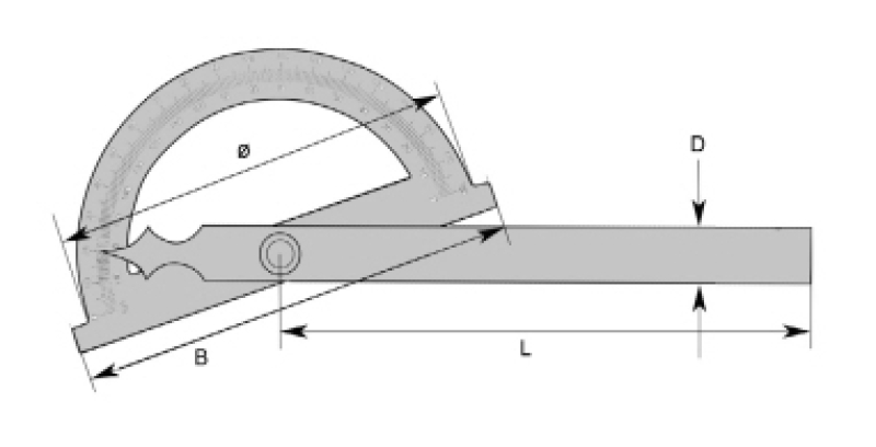 Steel Protractor, 0-180°, 400x800 mm, drawing
