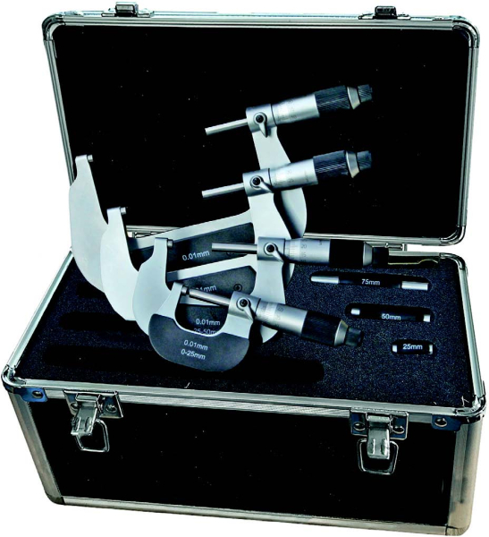 Bügelmessschrauben-Satz 0-100 mm, 4 Messschrauben, mit Friktionsratsche